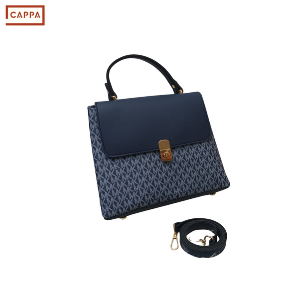 Cappa Navy Monogram Flap Satchel