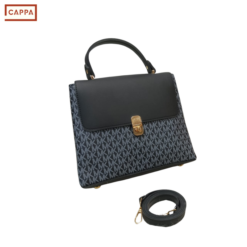 Cappa Navy Monogram Flap Satchel