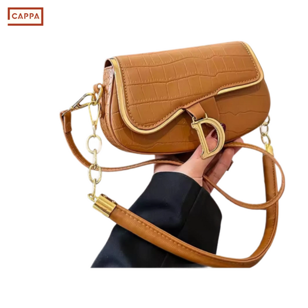 Saddle Chic Croc-Textured Shoulder Bag