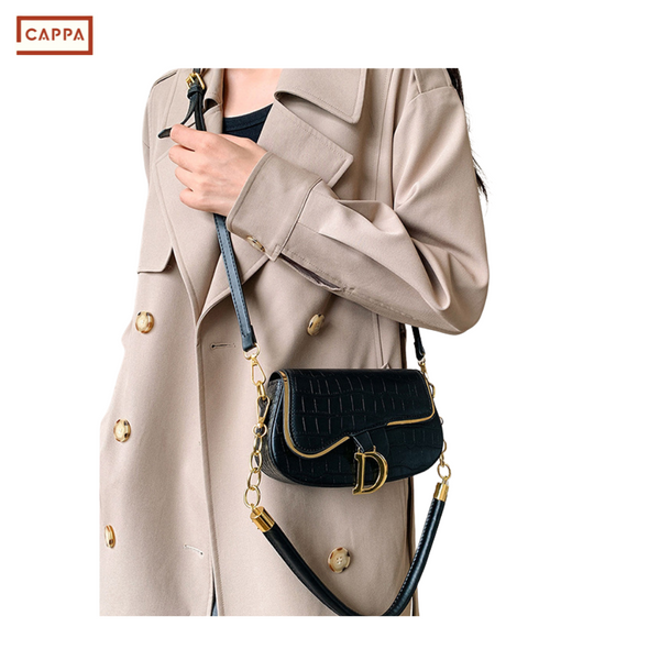Saddle Chic Croc-Textured Shoulder Bag